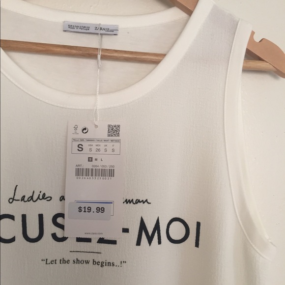 Zara Excusez moi graphic tunic tee tank s - Picture 3 of 6